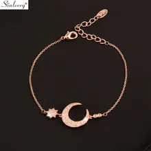 SINLEERY, ослепительный, шарм с Луной и звездой, браслет, розовое золото, серебро, цвет, цепочка, маленький хрустальный браслет для женщин, ювелирное изделие SL089 SSB