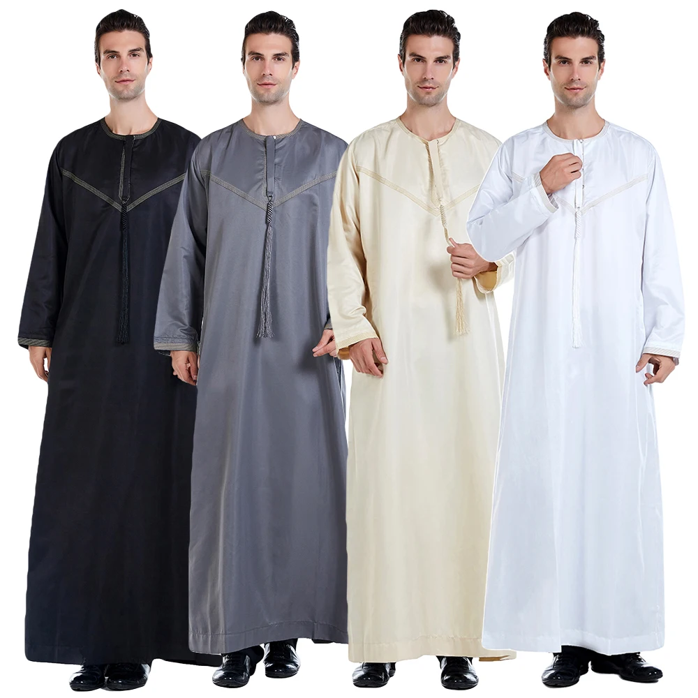 Men Muslim Thoub Thobe Jubba Robe Saudi Long Sleeve Kaftan Mens Loose Maxi Dress Abaya Arab Dishdasha Clothes Caftan Casual |