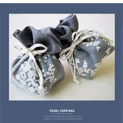 Модная пряжа ручной работы, 10 шт., вышитая полиэфирная жемчужная Хлопковая сумка в комплекте, Подарочная сумка, свадебная конфетная сумка