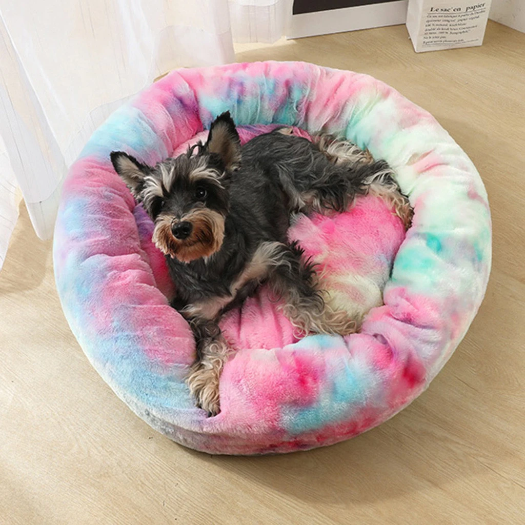 Cat Bed Round Plush House Pet Dog Bed Kitten Kennel Winter Warm Sleeping Bag Puppy Cushion Mat Portable Cat Supplies Cats Nest