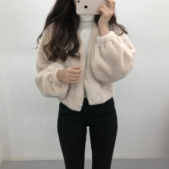 Autumn And Winter New Style Korean-style Imitation Rabbit Fur Short Coat Woolen Jacket