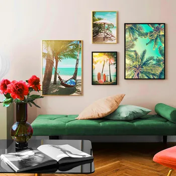 

Beach Surfboard Coconut Tree Hammock Car Wall Art Canvas Painting Nordic Posters And Prints Wall Pictures For Living Room Decor