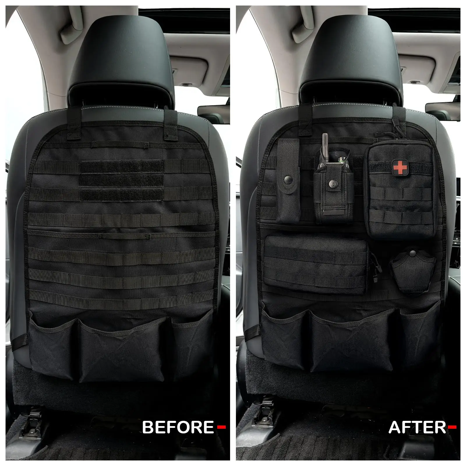 Car Seat Back Organizer Tactical with 7 Molle Pouches Pocket Universal  Vehicle Panel Protector Organizer Storage Bag Cover - AliExpress