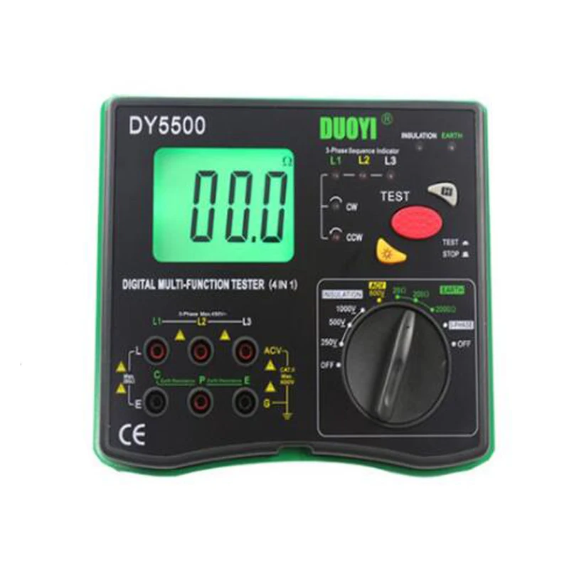US $145.91 DY5500 4 In1 Digital Fluke Multifunction Resistance Tester Multimeter Insulation Earth Voltmeter Measuring Phase Indicator