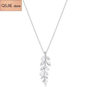 

Qsjie high quality SWA new exquisite simple Rose Gold Leaf Pendant Necklace Valentine's Day gift fashion jewelry