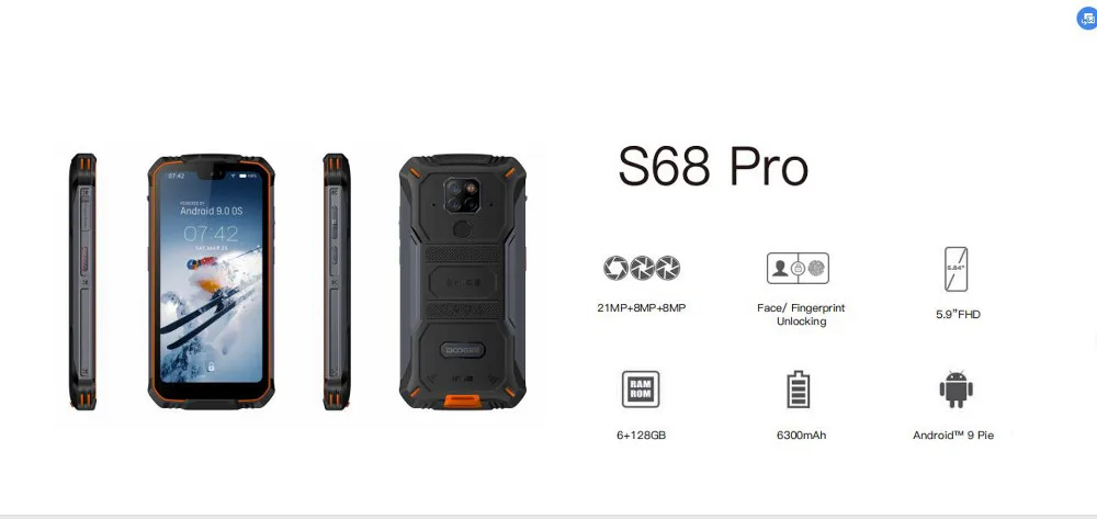 DOOGEE S68 Pro 6 ГБ+ 128 ГБ Android 9,0 5,84 дюймовый мобильный телефон Helio P70 с двумя sim-картами, разблокированный LTE OTG 4G смартфон