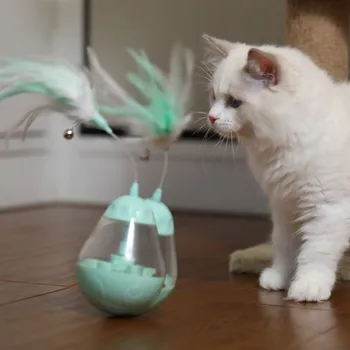 

LED Pets Tumbler Slow Feeder Cats Smart Leaking Food Toy Interactive Automatic Spinning Cat Feather Toys HOT