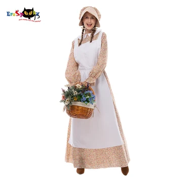 Eraspooky Villaggio Medievale Prairie Pioneer Costume Delle Donne Vittoriano Zia Floreale Grembiule Vestito Cofano Storico di Halloween Outfit