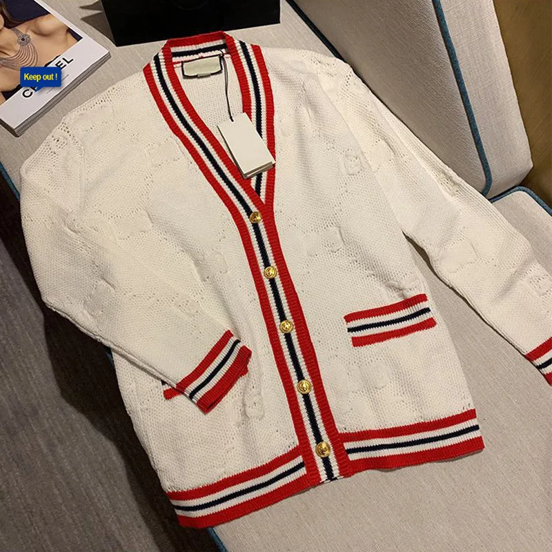 

New Sweater Striped Heavy Jacquard Cardigan In Early Autumn of 2019 V-Neck Cardigans Womens Sweater