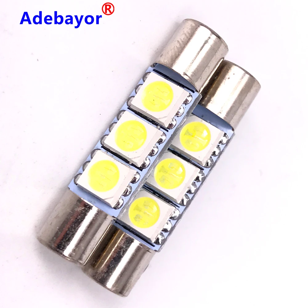 100pcs  T6.3 ڵ 㿵 ̷  C5W ȭ   T6 28mm 5050 3 SMD ڵ LED ũ  
