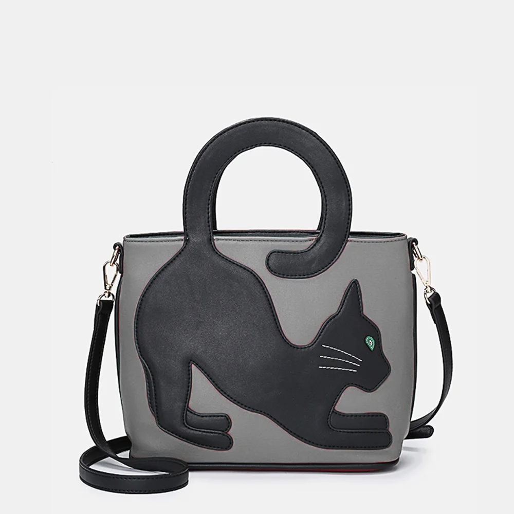 Long tail cat grey crossbody bag adorable handbag for cat lover cute female cat bag