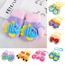 Новые милые детские перчатки с рисунком рыбки для детей 0-3 лет, зимние шерстяные теплые вязаные перчатки для мальчиков и девочек