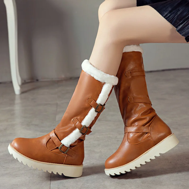 

AIWEIYi Women Boots Female Winter Shoes Woman Fur Warm Snow Boots Fashion Flat Heels Knee High Boots Black Brown Boots Botas