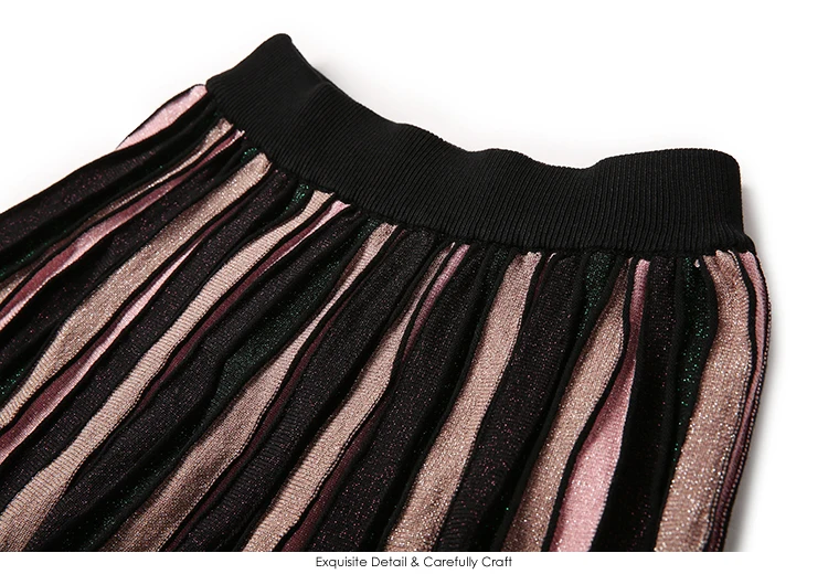 Европа Америка осень зима узор Женская мода с длинными рукавами трикотажный топ+ полосатая плиссированная складка половина тела юбка комплект