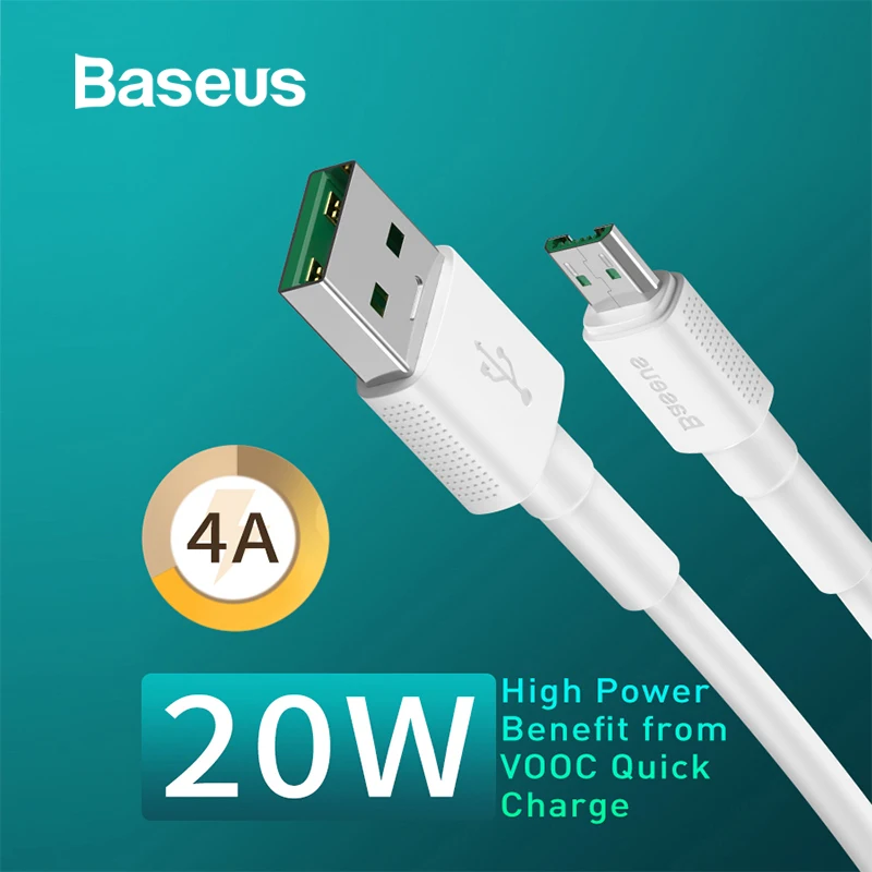 Usb-кабель Baseus 4A, зарядный кабель USB для микрокабеля VOOC, быстрозарядный кабель для OPPO R15 R11S Plus A77, кабель для передачи данных