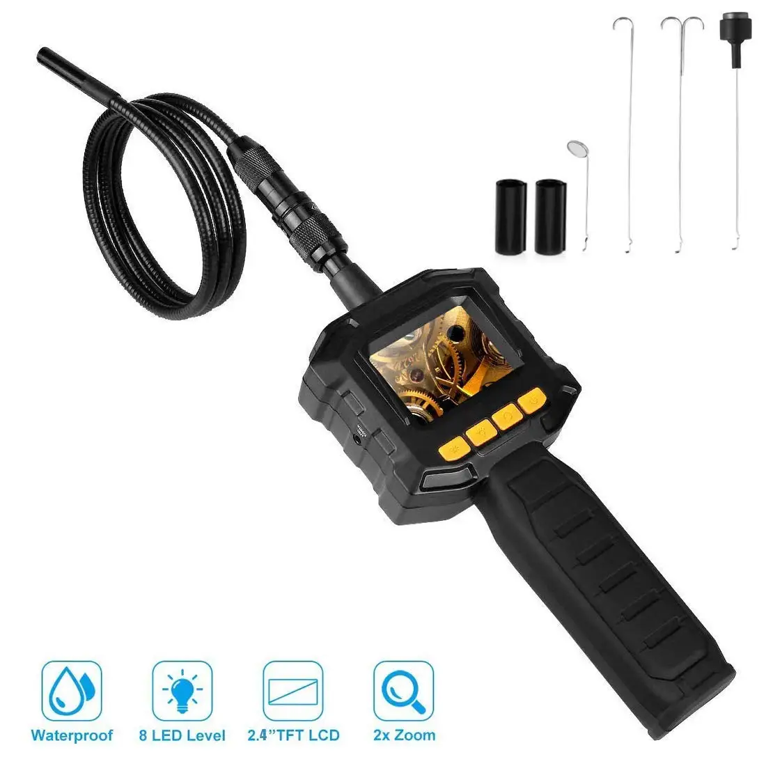 

Industrial Endoscope 8mm IP67 Waterproof Snake Inspect Scope Camera Borescope with 2.4 Inch LCD Monitor Screen