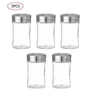 

5 Salt Pepper Shaker Clear Glass Spice Containers Moisture-Proof Seasoning Pots Reusable Condiments Jars Kitchen Storage Bottles