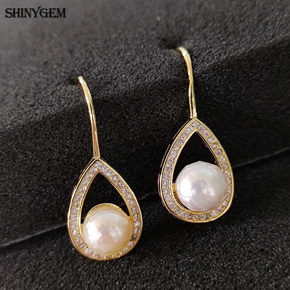 

ShinyGem Natural Baroque Pearl Earrings For Womens Hand Cut Craft RoundBeads Fashion Jewelry Party Luxury Accessories Earring