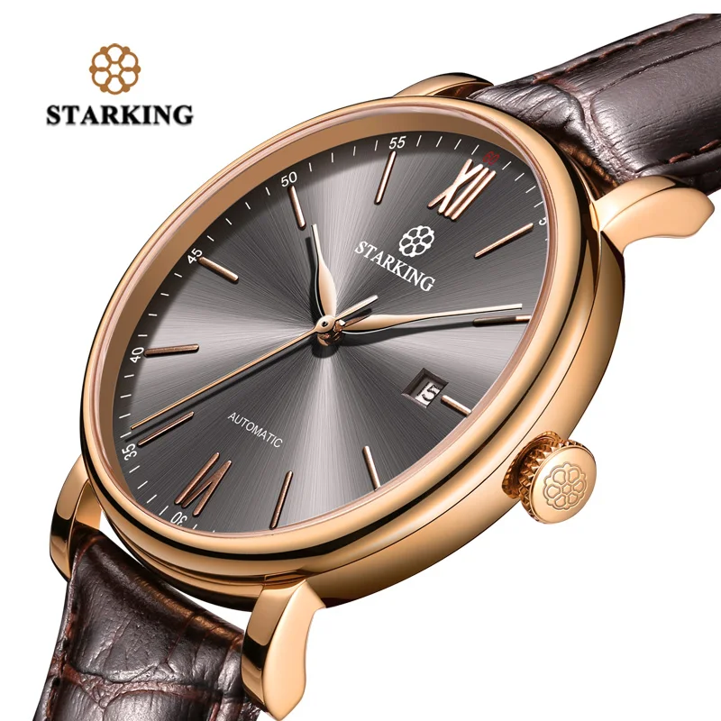 STARKING брендовые Роскошные минималистичные деловые часы для мужчин Япония Miyota автоматические часы сталь Авто Дата мужские часы кожаные Наручные часы