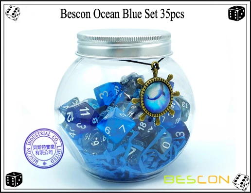 Bescon набор костей для ролевых игр 35 шт. океан набор синего цвета, DND ролевая игра кости 5X7 шт