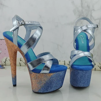 

Leecabe Colorful glitter 17CM/7Inch Women's Platform Sandals party High Heels Shoes Pole Dance Shoes