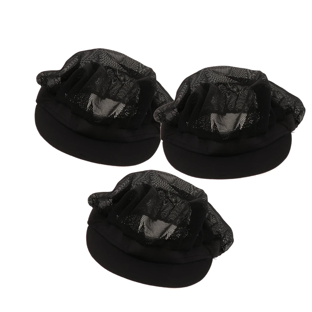Women Men Chef Mesh Hat with Elastic Band Kitchen Hair Net Catering Cooking Working Breathable Headwear Cap - Black (Pack of 3)