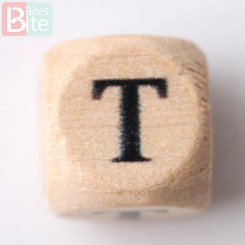 Letter T 10 шт. деревянные буквы алфавита, детский прорезыватель, сделай сам, Прорезыватель для зубов, цепочка для кормления, ожерелье, браслет, подарок для ребенка, Игрушка-прорезыватель - Цвет: Letter T