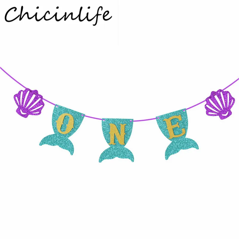 Chicinlife 1 компл. Хвост русалки один с ракушкой баннер для вечеринки в честь Дня рождения ребенка душ девушка 1-й День рождения стул гирлянда овсянка поставки