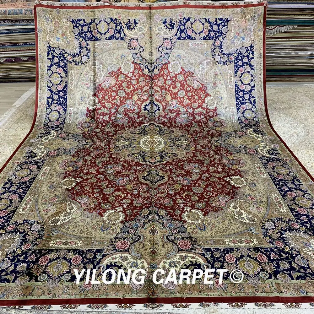 Yilong 9'x12' ручные персидские Изящные коврики красные восточные изысканные шелковые ковры(ZQG346A