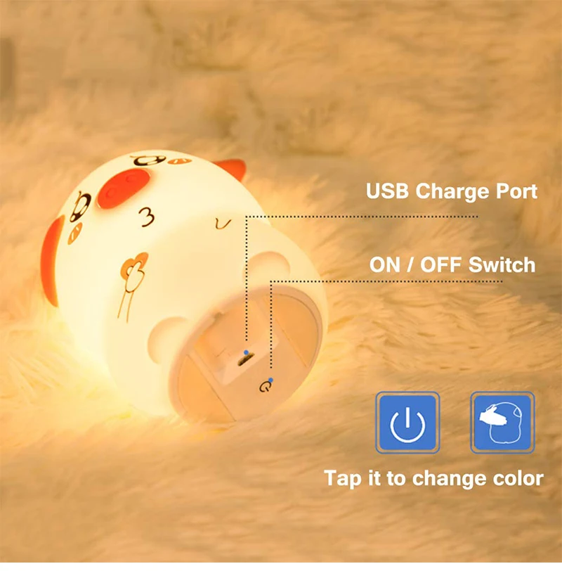 Силиконовый Ночной светильник с сенсорным сенсором, светодиодный светильник с питанием от USB, милая лампа в виде поросенка для детей, прикроватный ночник для детей, подарок для спальни, ночник s
