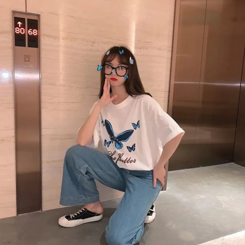 футболка Harajuku Print Black Crop Women T-shirts Goth Streetwear Short Sleeve Top Tee Female Kawaii y2k mujer gothic shirt van