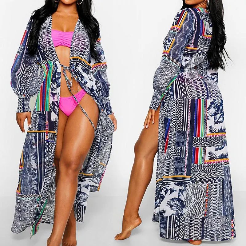 Cover Ups Dress Beach Women's Outings 2020 Woman Outlet Tunic Large Size Zhangs Blue Chiffon Loose Outside Smock Swimsuit | Женская