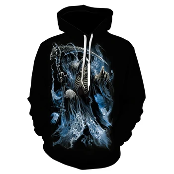 

Hot 3D Skull Hoodies Men/Women Hoody Sweatshirts 3D Print Blue Fire Design Skull Hooded Boys/Girls Autumn Tops