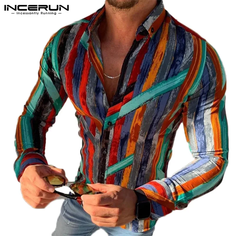 INCERUN Fashion Striped Shirt Men Long Sleeve Lapel 2020 Vacation Button Casual Brand Blouse Streetwear Hawaiian Shirts Men 3XL INCERUN Fashion Striped Shirt Men Long Sleeve Lapel 2020 Vacation Button Casual Brand Blouse Streetwear Hawaiian Shirts Men 3XL