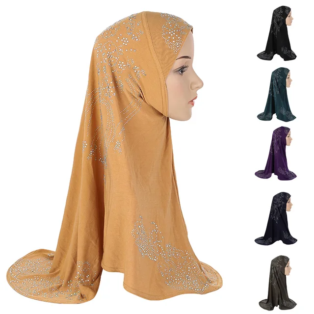 Rhinestone Hijab Muslim Women One Piece Amira Islamic Headscarf Shawl Wrap Khimar Arab Prayer Hijabs Cap Hat Chest Cover Ramadan