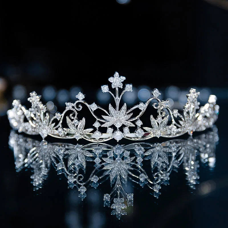 

Royal Cubic Zirconia Tiaras and Crowns Bridal Flower Leaf AAA Zircon Wedding Diadem Women Bride Hair Jewelry Accessories Gift