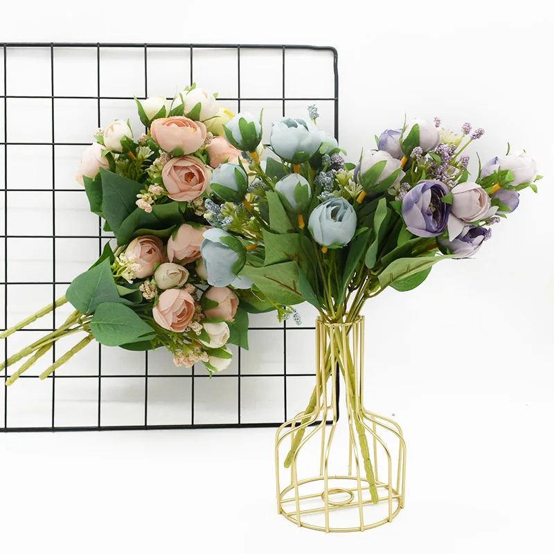 

3 Bundle Artificial rose tea bud hydrangea Holding bouquet DIY flower arrangement material wedding Christmas For home decoration