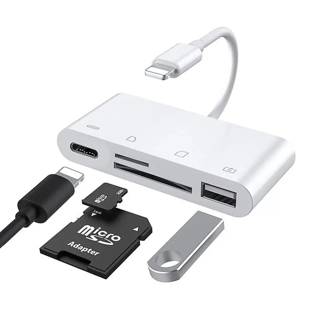 

SD Card Reader, 4 in 1 Micro SD TF Memory Card Adapter Compatible with Phone an Lightning to USB Camera Reader OTG Cable Adapter