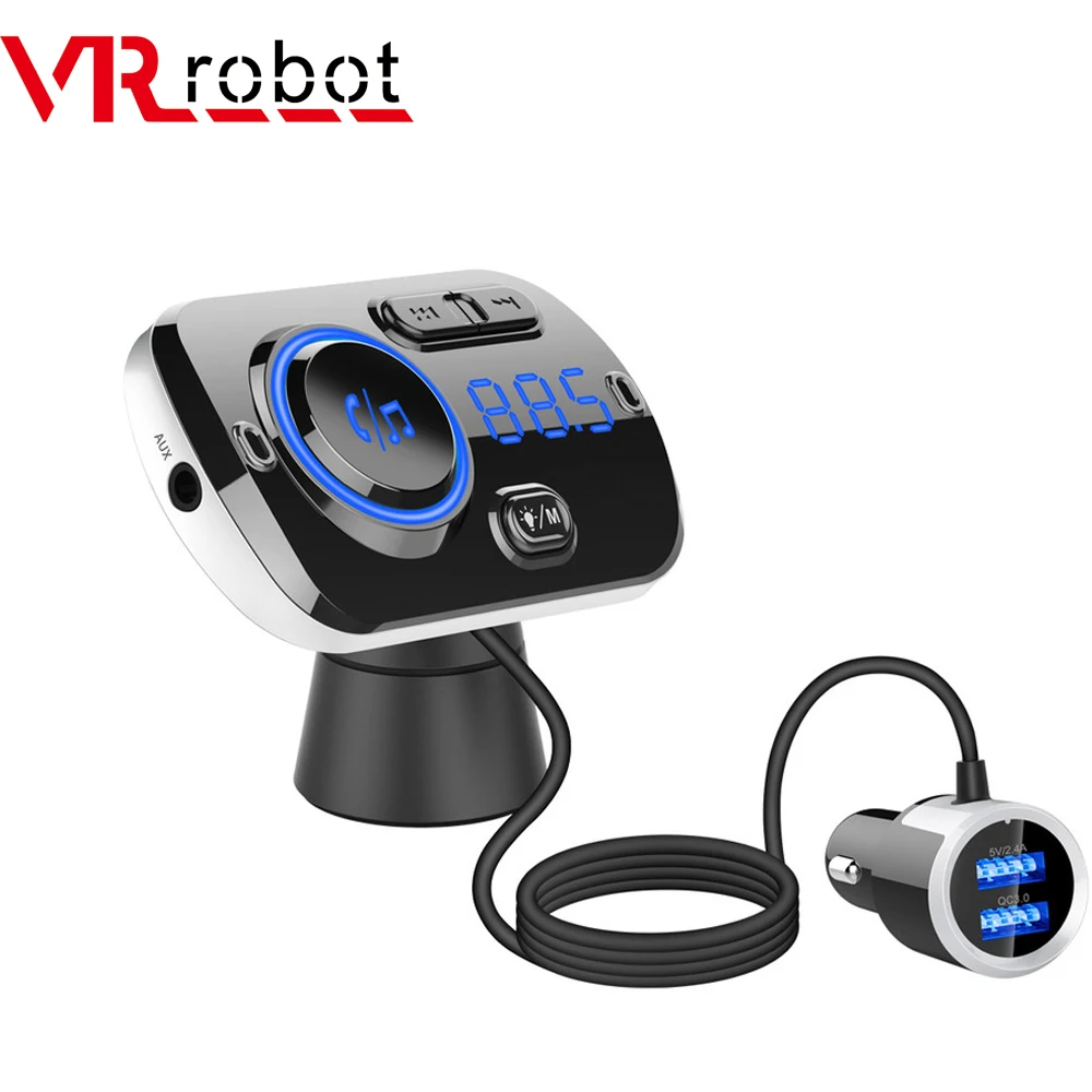 

VR robot Bluetooth V5.0 EDR Handsfree Car Kit FM Transmitter 3.5mm Aux Car Audio MP3 Player QC3.0 Quick Charge with LED Light