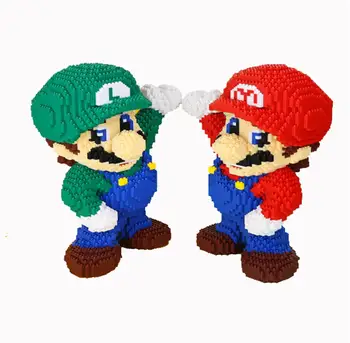 

Funny micro building bricks nintendoes game image super mario bros Luigi Connecting Block assemble toys model collection