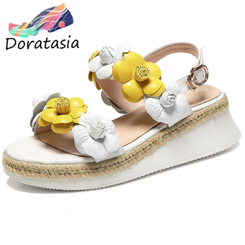 

DORATASIA Women Comfy Genuine Leather Platform Shoes Summer High Wedges Sandals Women Fashion Luxury Brand Flower Sandals