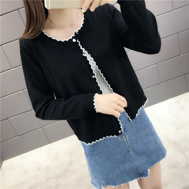 OHCLOTHING короткий дизайн тонкий кардиган женский вырез солнцезащитный Кондиционер рубашка свитер вязаная верхняя одежда маленький плащ - Цвет: black