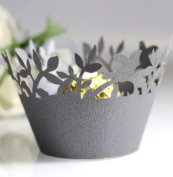 

50/100pcs Bird Tree Little Vine Lace Laser Cut Cupcake Wrapper Liner Baking Cup Horror Props Halloween Decoration Party Supplies