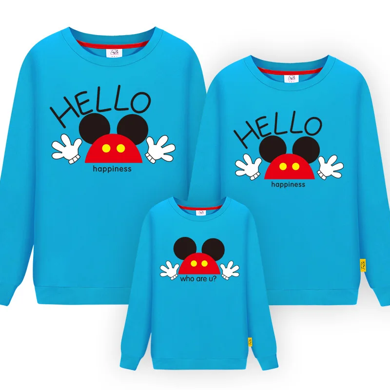 Одинаковая одежда для семьи с Микки; свитер с длинными рукавами; рубашка; одежда для мамы, папы, сына и дочки; Одинаковая одежда; пуловер; рубашки - Цвет: blue2