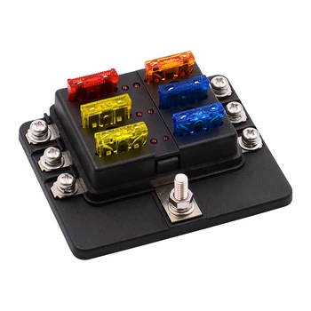 

1 In 6 Out Fuse Box LED Indicator Auto Car Holder Relay Socket Nacelle Insurance 6Way 12V 24V Auto Car Power Distribution