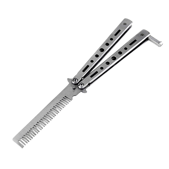 Comb Stainless Steel Practice Training Butterfly Knife Comb Beard Moustache Brushe Salon Hairdressing Styling Tool