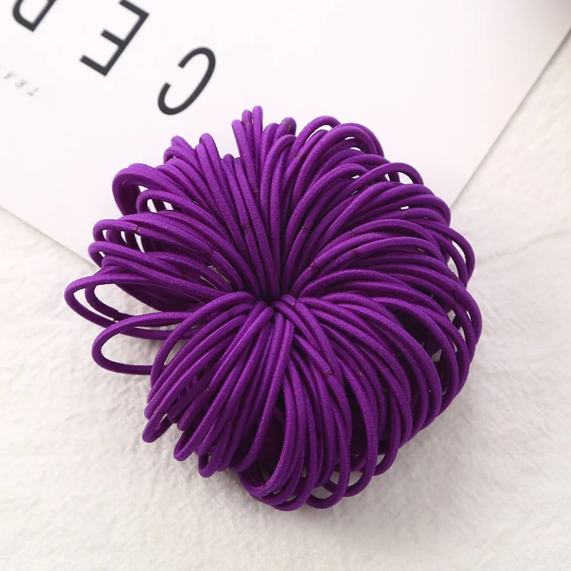 dark purple 100 шт., аксессуары для волос для девочек, нейлоновые эластичные резинки для волос 3 см, яркие цвета, детское резиновое кольцо, резинки для волос, держатель для конского хвоста, головной убор - Цвет: dark purple