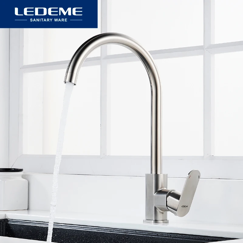 

LEDEME Kitchen Faucet Stainless Steel Brushed Faucet 360 Degree Rotation Hot and Cold Water Mixers Tap L74016