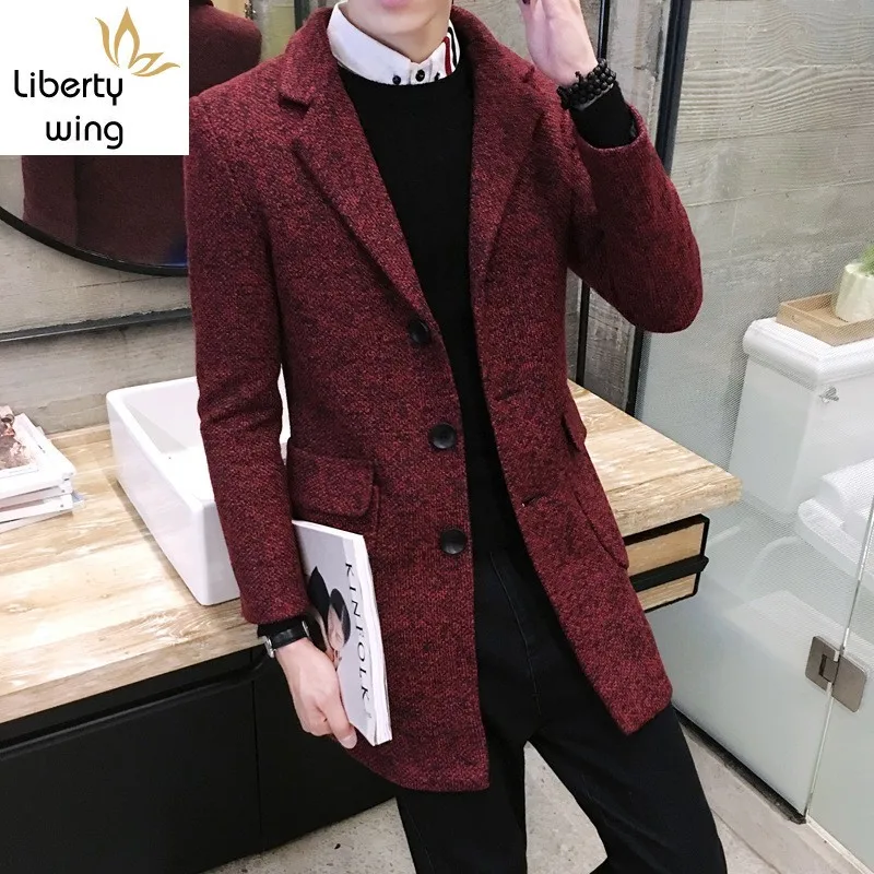 Autumn Winter Mens Mid Long Wool Blends Coat Fashion Preppy Style Trench Single Breasted Korean Slim Fit Windbreakers Overcoat Autumn Winter Mens Mid Long Wool Blends Coat Fashion Preppy Style Trench Single Breasted Korean Slim Fit Windbreakers Overcoat