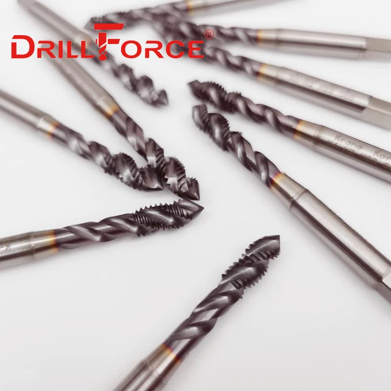 Drillforce 코발트 나사 스레드 탭 드릴 비트 나선형 뾰족한 플루트 미터법 M2-M16 TICN 코팅 기계 탭(스테인레스 스틸용)